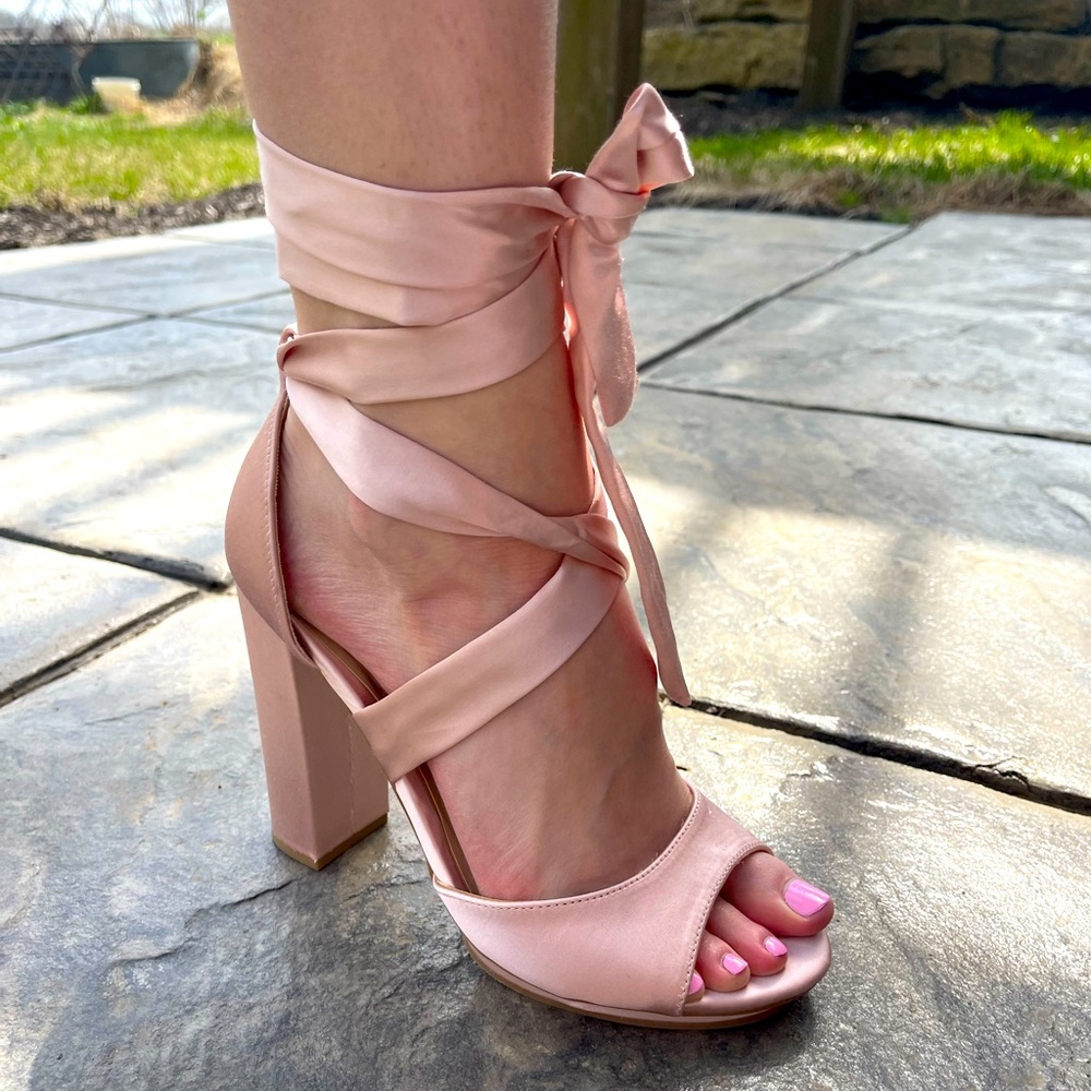 Dorian Blush Pink Satin Lace-Up Platform Heels